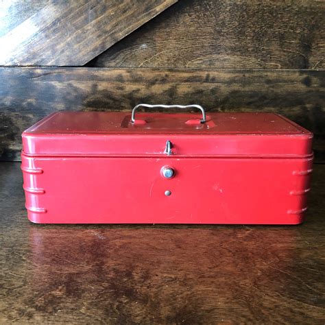 red metal box antique|old metal box.